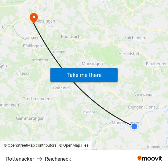 Rottenacker to Reicheneck map