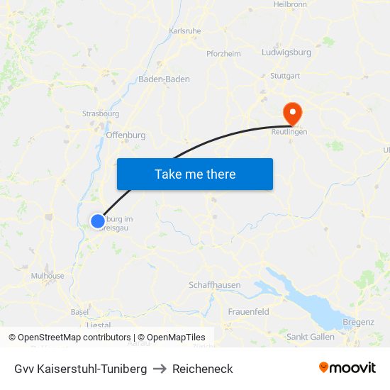 Gvv Kaiserstuhl-Tuniberg to Reicheneck map