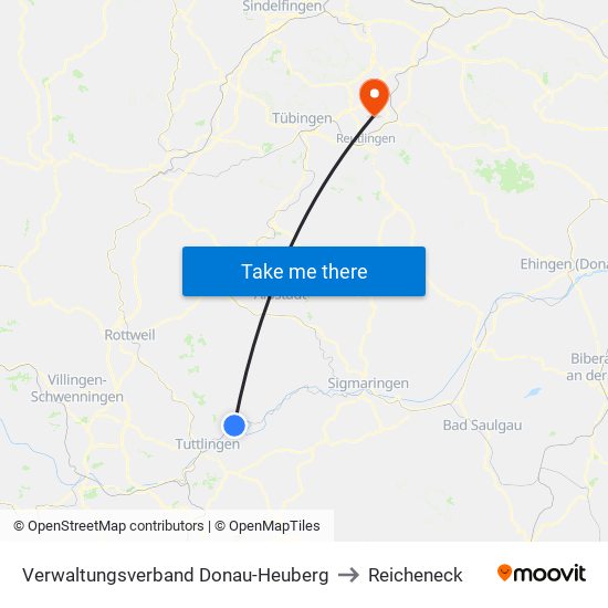 Verwaltungsverband Donau-Heuberg to Reicheneck map