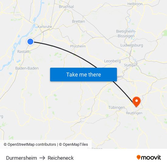 Durmersheim to Reicheneck map