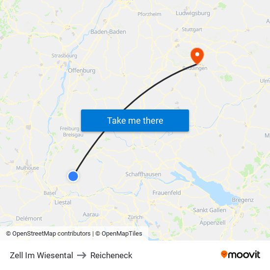 Zell Im Wiesental to Reicheneck map