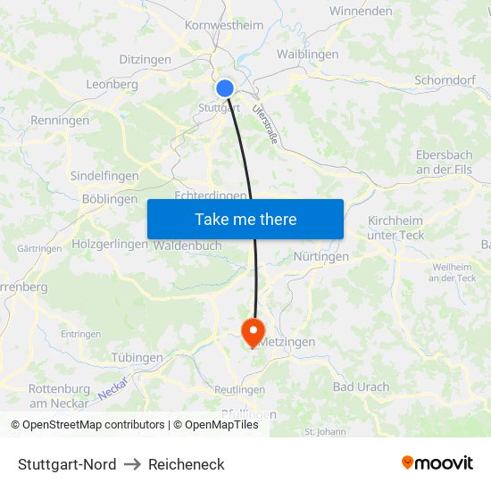 Stuttgart-Nord to Reicheneck map