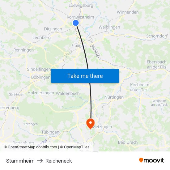 Stammheim to Reicheneck map