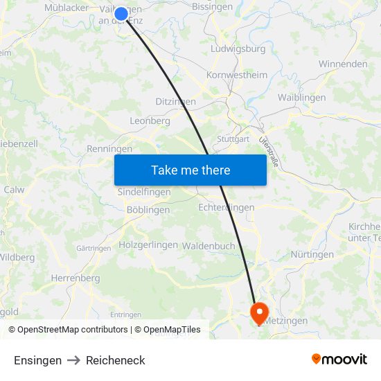 Ensingen to Reicheneck map