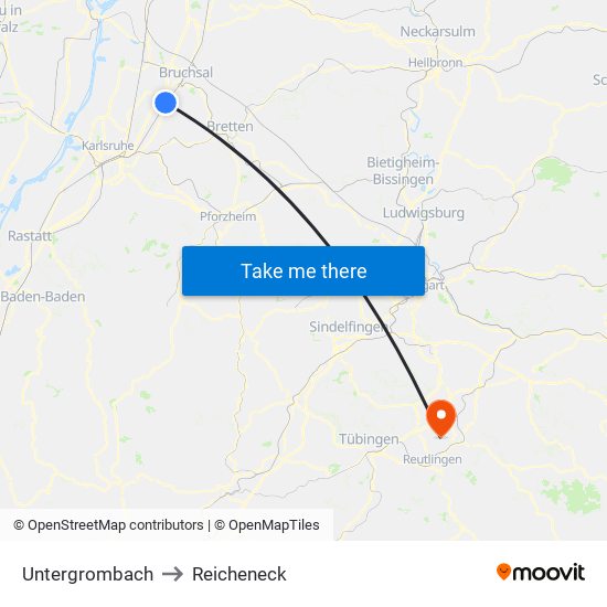 Untergrombach to Reicheneck map