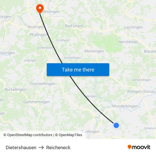 Dietershausen to Reicheneck map