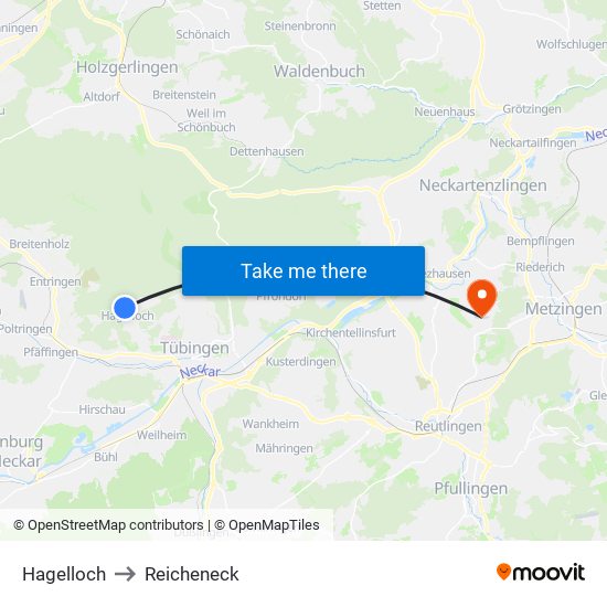 Hagelloch to Reicheneck map