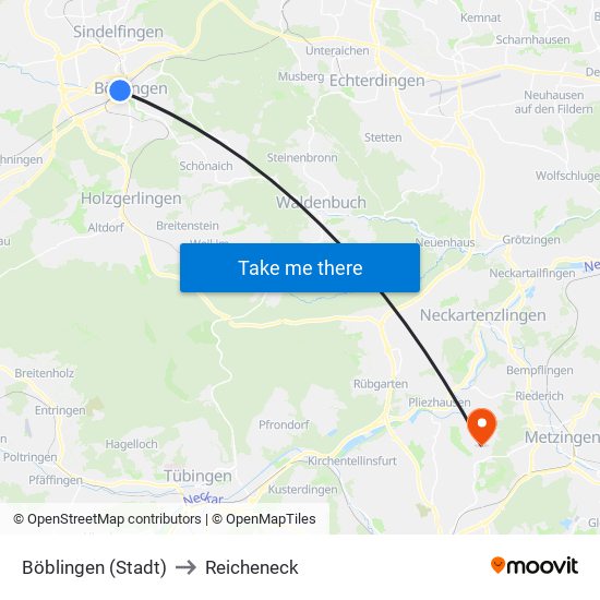 Böblingen (Stadt) to Reicheneck map