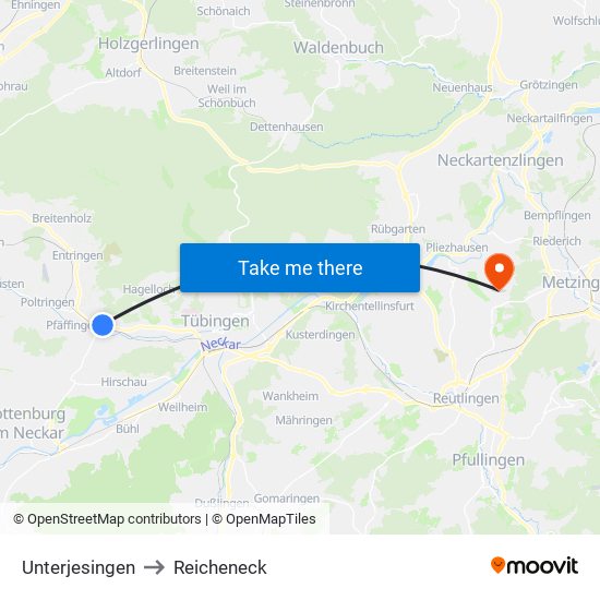 Unterjesingen to Reicheneck map