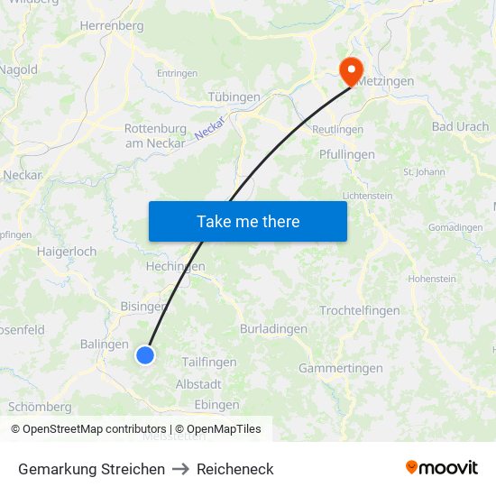 Gemarkung Streichen to Reicheneck map