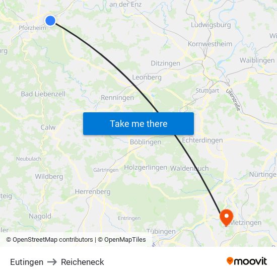 Eutingen to Reicheneck map