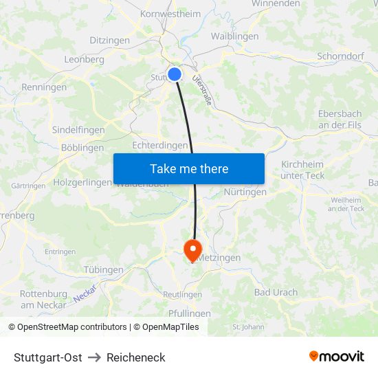 Stuttgart-Ost to Reicheneck map