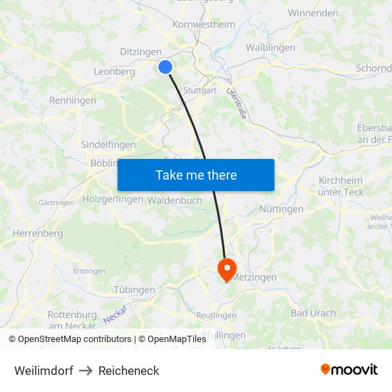 Weilimdorf to Reicheneck map