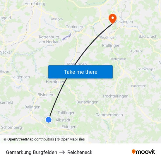 Gemarkung Burgfelden to Reicheneck map