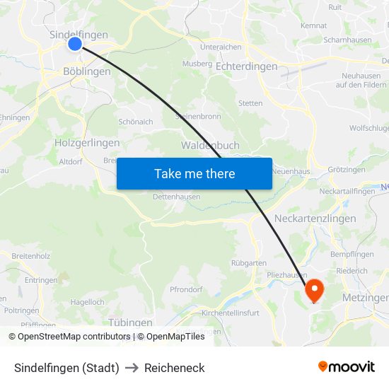 Sindelfingen (Stadt) to Reicheneck map