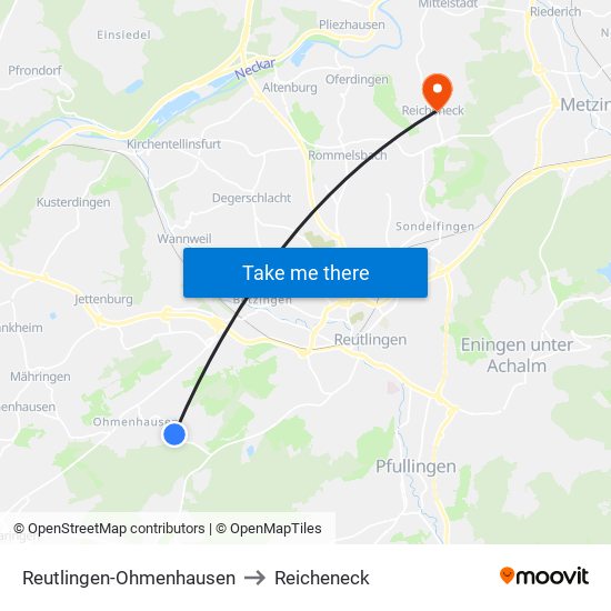 Reutlingen-Ohmenhausen to Reicheneck map