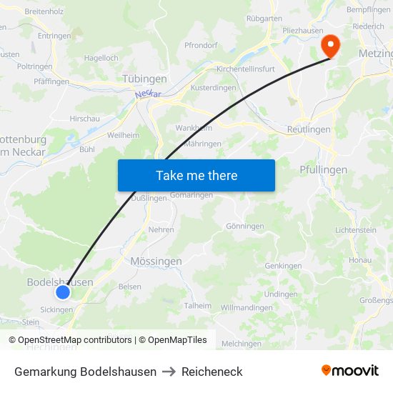 Gemarkung Bodelshausen to Reicheneck map