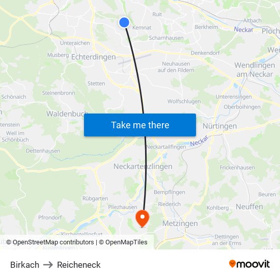 Birkach to Reicheneck map