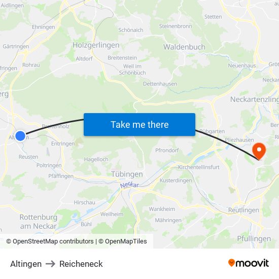 Altingen to Reicheneck map