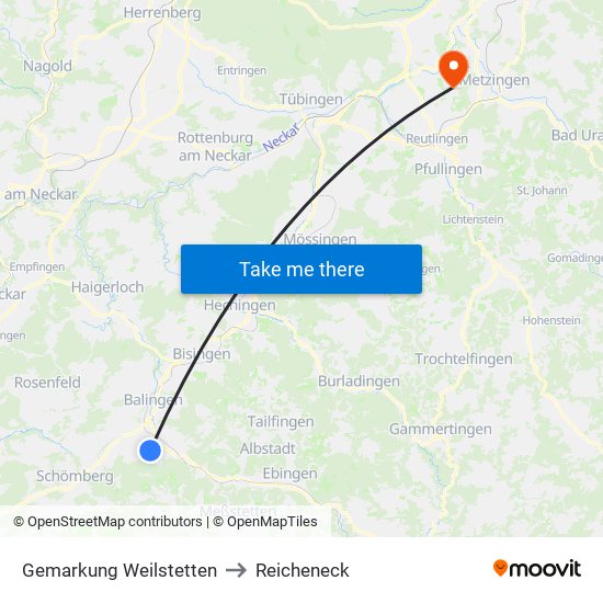Gemarkung Weilstetten to Reicheneck map