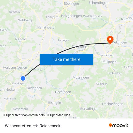 Wiesenstetten to Reicheneck map