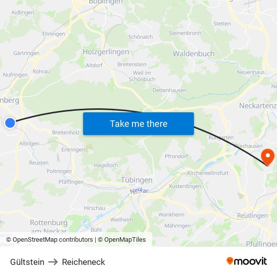 Gültstein to Reicheneck map