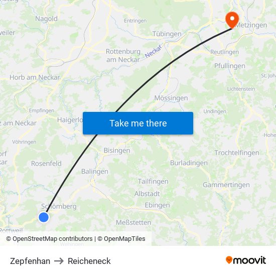 Zepfenhan to Reicheneck map