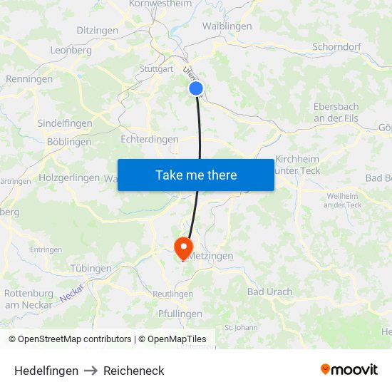 Hedelfingen to Reicheneck map