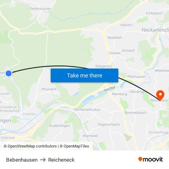 Bebenhausen to Reicheneck map