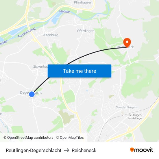 Reutlingen-Degerschlacht to Reicheneck map