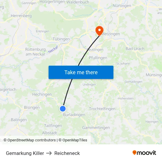 Gemarkung Killer to Reicheneck map