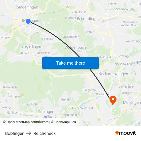 Böblingen to Reicheneck map