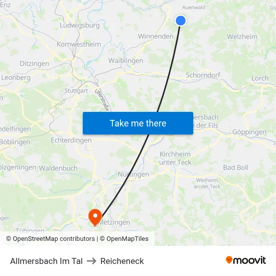 Allmersbach Im Tal to Reicheneck map