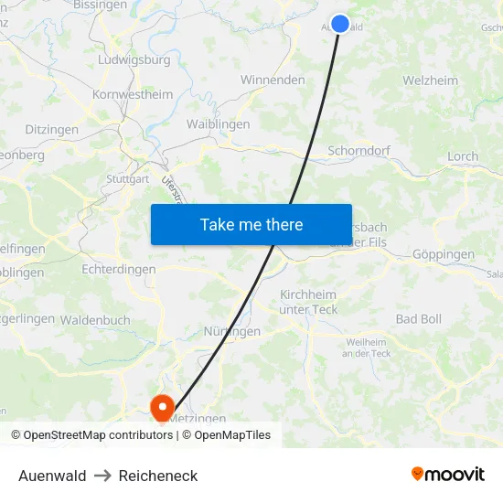 Auenwald to Reicheneck map