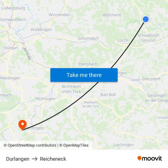 Durlangen to Reicheneck map