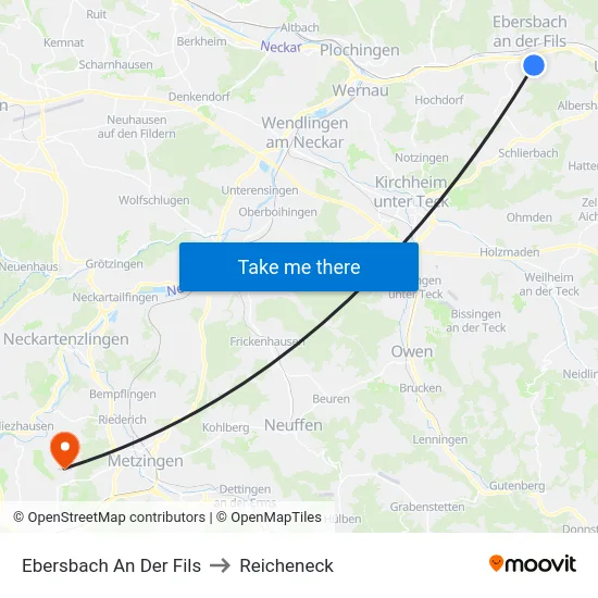 Ebersbach An Der Fils to Reicheneck map