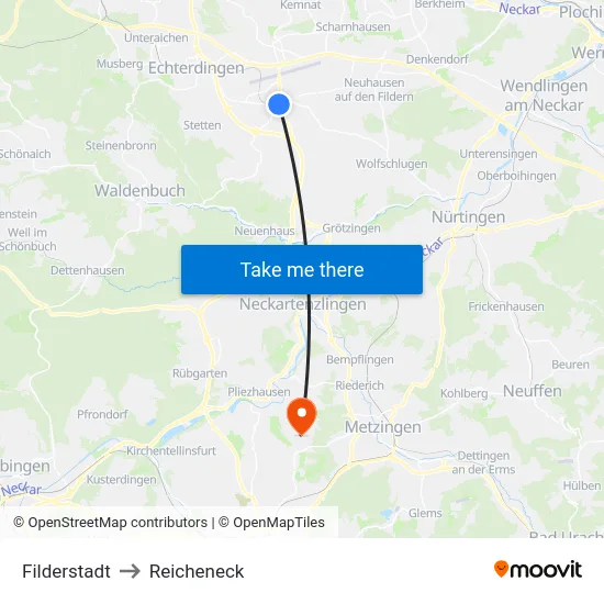 Filderstadt to Reicheneck map