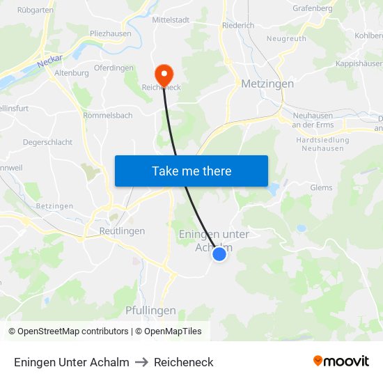 Eningen Unter Achalm to Reicheneck map