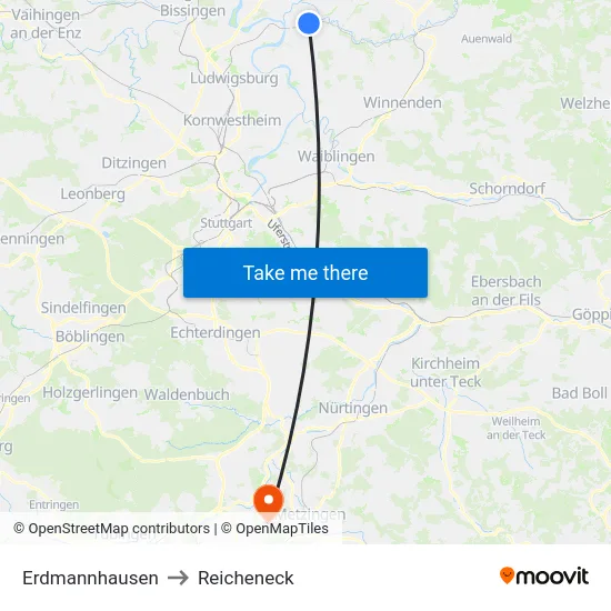 Erdmannhausen to Reicheneck map