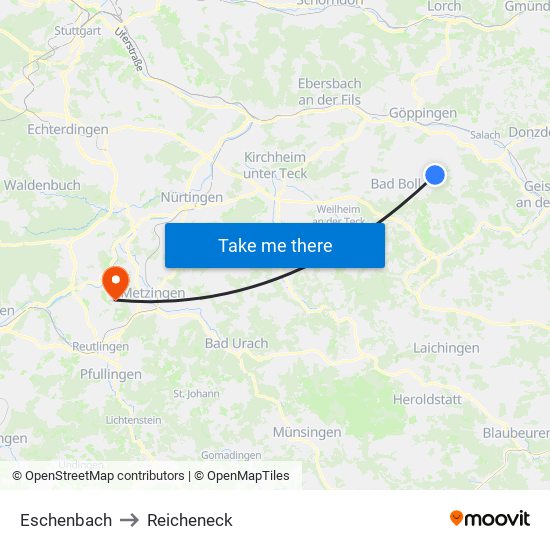 Eschenbach to Reicheneck map
