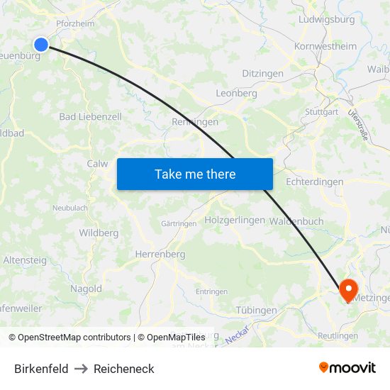 Birkenfeld to Reicheneck map