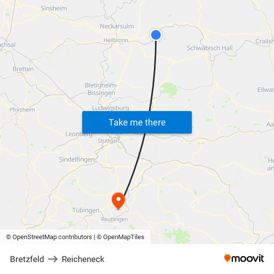 Bretzfeld to Reicheneck map