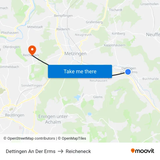 Dettingen An Der Erms to Reicheneck map
