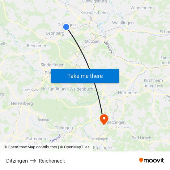 Ditzingen to Reicheneck map