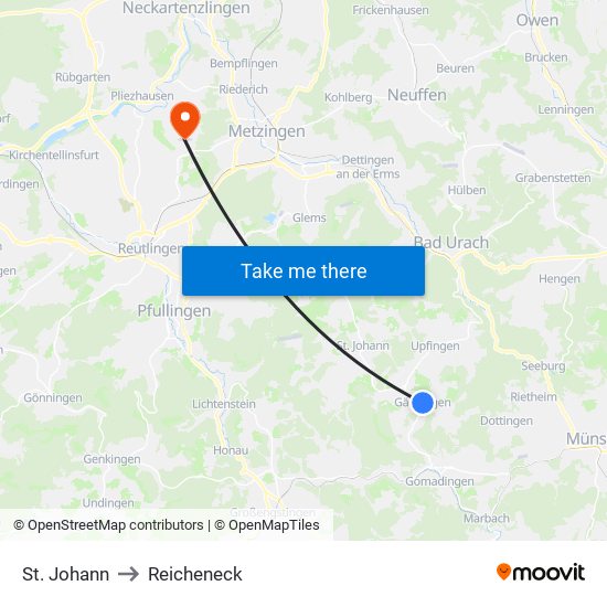 St. Johann to Reicheneck map