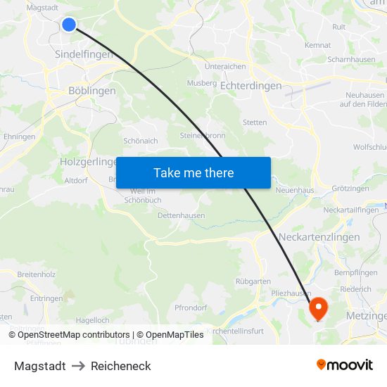 Magstadt to Reicheneck map