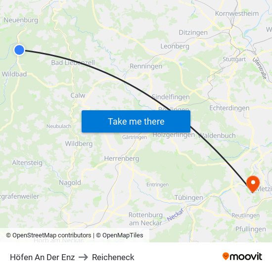 Höfen An Der Enz to Reicheneck map