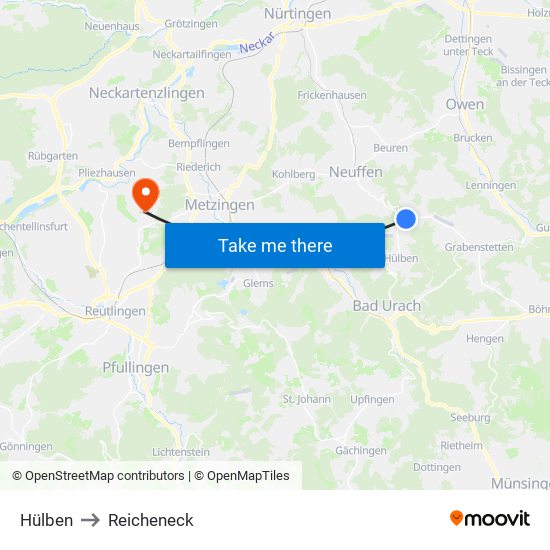 Hülben to Reicheneck map