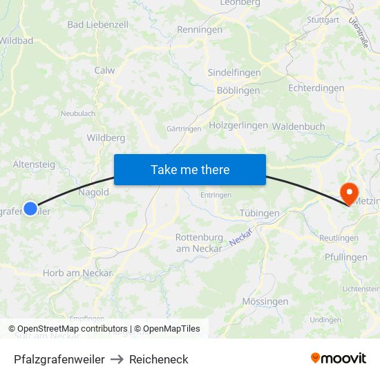 Pfalzgrafenweiler to Reicheneck map