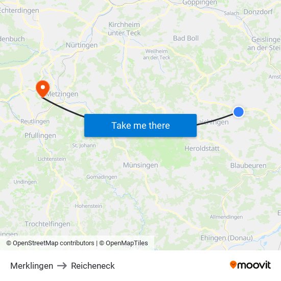 Merklingen to Reicheneck map